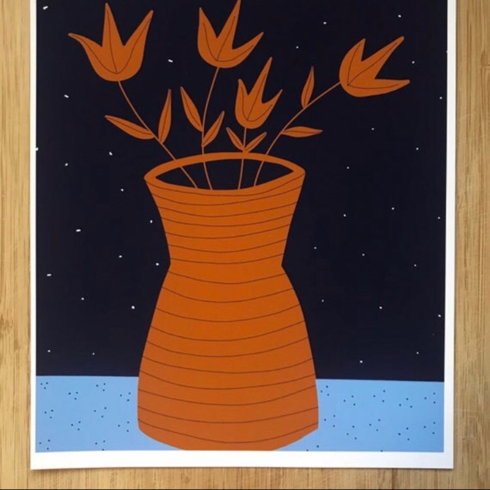 Orange and Blue floral art